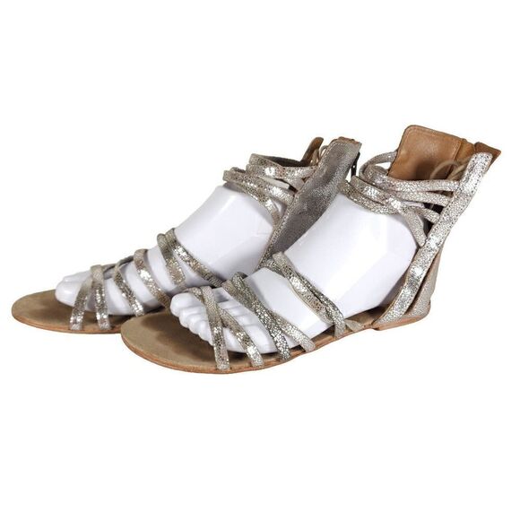 Free People Women's Juliette US7,5 EU38 Silver Metallic Lace Gladiator Sandals - Picture 1 of 14